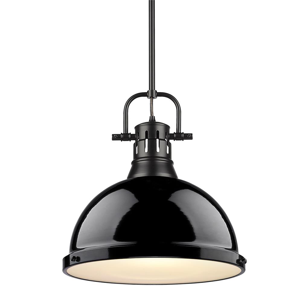 Golden Lighting 3604-L BLK-BK Duncan 1 Light Pendant with Rod in Black with a Black Shade
